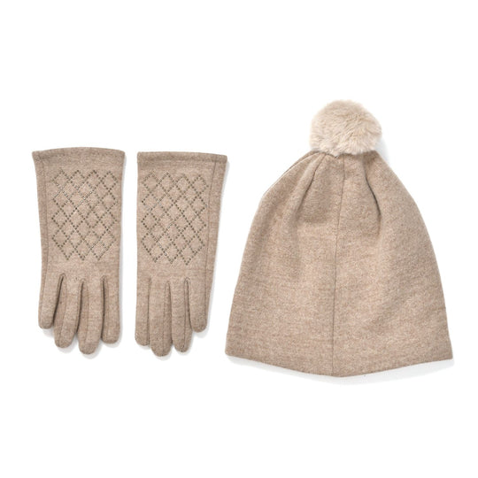 LA MAREY - 2er-Set Elegante Kaschmir Mützen und Handschuhen mit Mikroplüsch Futter, Schwarz