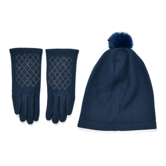 LA MAREY - 2er-Set Elegante Kaschmir Mützen und Handschuhen mit Mikroplüsch Futter, Schwarz