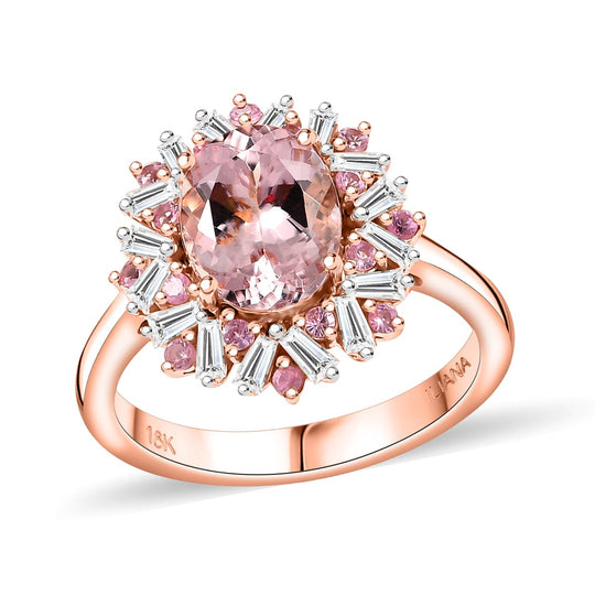 AAA Rosa Morganit, Mahenge Spinell, Weißer Diamant AGI zertifiziert Ring 750 Rosa Gold (Größe 17.00) ca. 2.52 ct