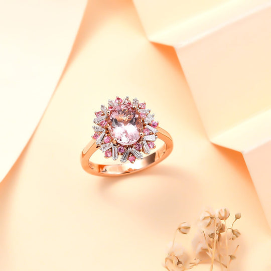 AAA Rosa Morganit, Mahenge Spinell, Weißer Diamant AGI zertifiziert Ring 750 Rosa Gold (Größe 17.00) ca. 2.52 ct