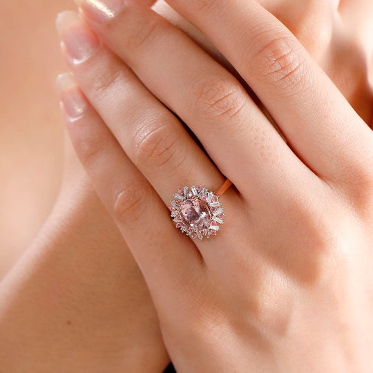 AAA Rosa Morganit, Mahenge Spinell, Weißer Diamant AGI zertifiziert Ring 750 Rosa Gold (Größe 17.00) ca. 2.52 ct