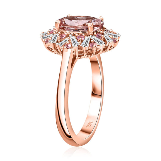 AAA Rosa Morganit, Mahenge Spinell, Weißer Diamant AGI zertifiziert Ring 750 Rosa Gold (Größe 17.00) ca. 2.52 ct