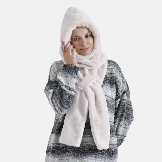 Superweicher 2-in-1-Langschal und Mütze aus hochwertigem Kunstfell, rosa