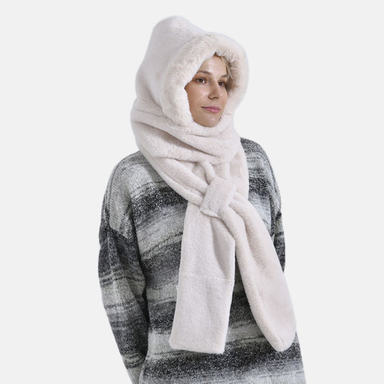 Superweicher 2-in-1-Langschal und Mütze aus hochwertigem Kunstfell, rosa