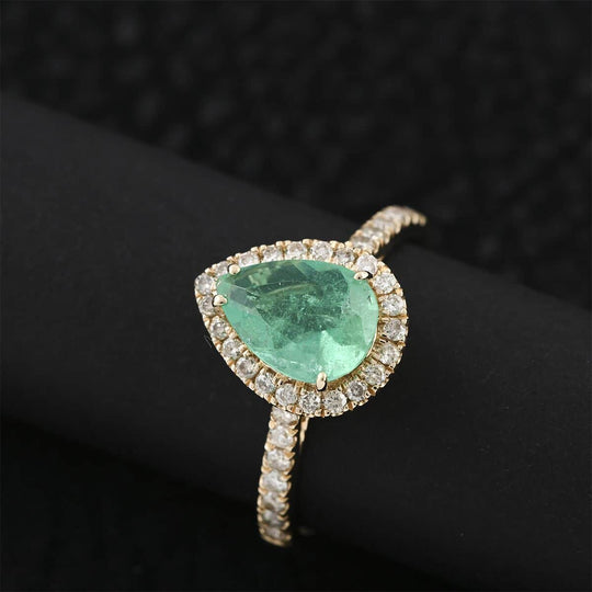 AAA Kolumbianischer Smaragd, Weißer Diamant Ring 585 Gold (Größe 18.00) ca. 1,50 ct