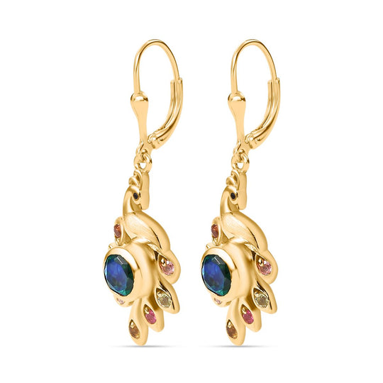 Pfau Quarz Triplette, Mehrfarbig-Turmalin Ohrringe 925 Silber 750 Gelbgold Vermeil ca. 2.11 ct