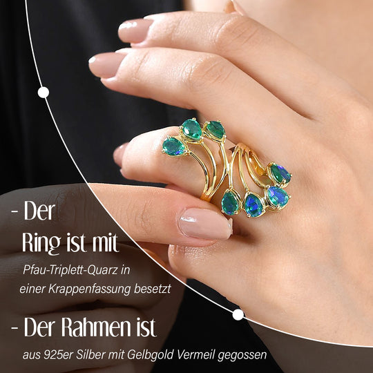 Pfau Quarz Triplette Ring 925 Silber 750 Gelbgold Vermeil (Größe 20.00) ca. 5,55 ct