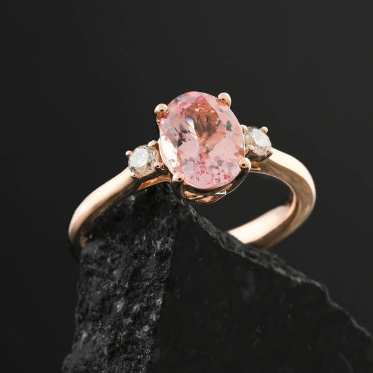 AAA Rosa Morganit, Weißer Diamant Ring, AGI zertifiziert und geprüft, 417 Roségold (Größe 19.00) ca. 1.35 ct