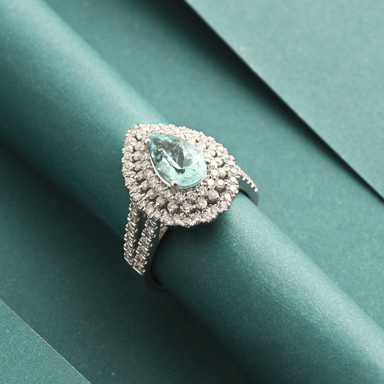 CHAIRMAN VAULT COLLECTION - AAAA Paraiba Turmalin, Weißer Diamant AGI zertifiziert Ring, zertifiziert und geprüft, 950 Platin (Größe 17.00) ca. 4.35 ct
