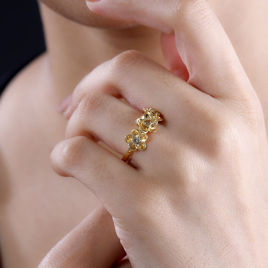 AA Natürlicher goldener Tansanit, Weißer Zirkon Ring, 925 Silber 750 Gelbgold Vermeil (Größe 20.00) ca. 0.36 ct
