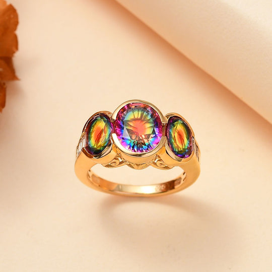 Nebula Quarz Ring, 925 Silber 750 Gelbgold Vermeil (Größe 19.00) ca. 6.15 ct
