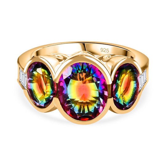 Nebula Quarz Ring, 925 Silber 750 Gelbgold Vermeil (Größe 19.00) ca. 6.15 ct