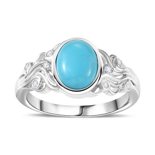 Umarmung des Ozeans AA Amerikanischer, natürlicher Sleeping Beauty Türkis, Weißer Zirkon Ring 925 Silber rhodiniert (Größe 21.00) ca. 1.52 ct