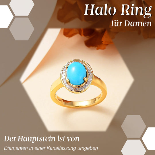 AAA Amerikanischer, natürlicher Sleeping Beauty Türkis, Weißer Diamant Ring 925 Silber 750 Gelbgold Vermeil (Größe 20.00) ca. 1.61 ct
