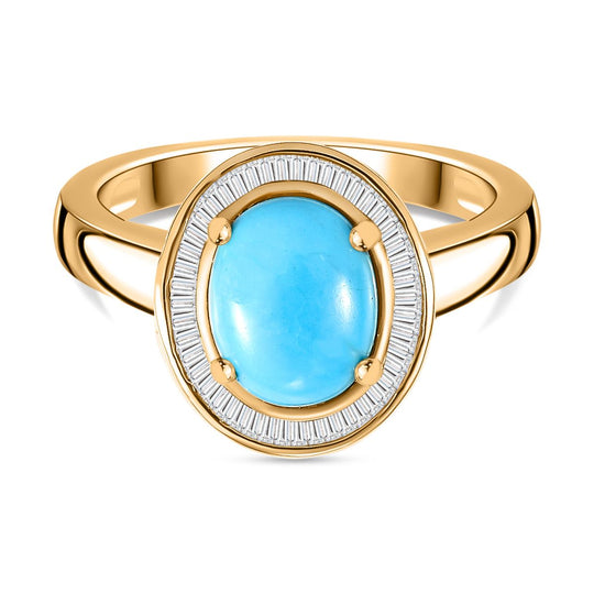 AAA Amerikanischer, natürlicher Sleeping Beauty Türkis, Weißer Diamant Ring 925 Silber 750 Gelbgold Vermeil (Größe 20.00) ca. 1.61 ct