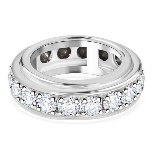 Weißer Kristall Spinning-Ring, 925 Silber rhodiniert (Größe 19.00) 3.40 ct