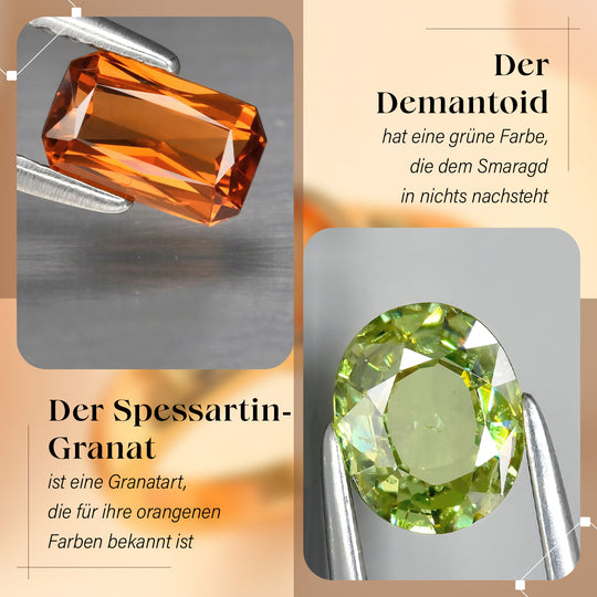 AA Spessartin Granat, Demantoid Granat Ring 925 Silber 750 Gelbgold Vermeil (Größe 17.00) ca. 1,14 ct