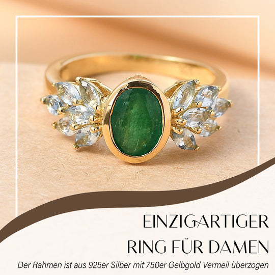 GEM FIESTA Kollektion - AA Kagem Sambischer Smaragd, Aquamarin Ring 925 Silber 750 Gelbgold Vermeil (Größe 19.00) ca. 2.00 ct