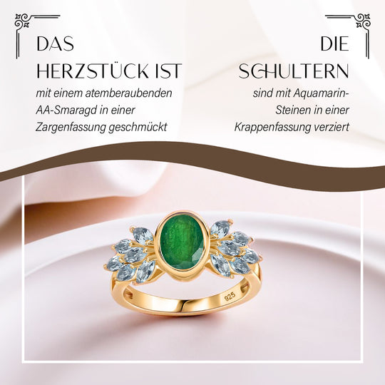 GEM FIESTA Kollektion - AA Kagem Sambischer Smaragd, Aquamarin Ring 925 Silber 750 Gelbgold Vermeil (Größe 19.00) ca. 2.00 ct