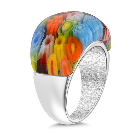 Mehrfarbiges Murano-Stil Glas Ring 316L Edelstahl (Größe 17.00)