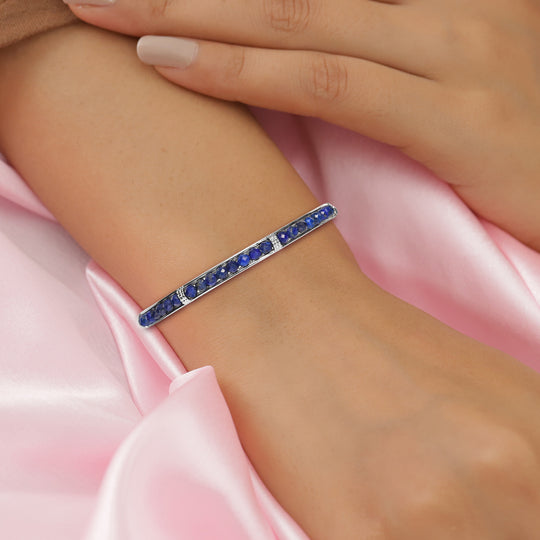 Lapislazuli-Armreif, 19 cm, Messing platiniert ca. 22,22 ct