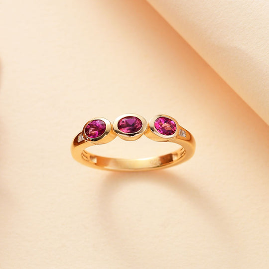 Lab Grown Roter Smaragd (Beryll), Weißer Diamant Ring 925 Silber 750 Gelbgold Vermeil (Größe 17.00) ca. 0.52 ct
