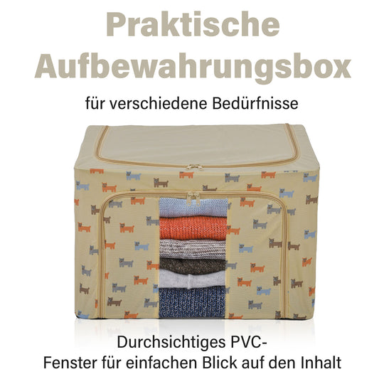 Faltbare Aufbewahrungsbox aus Stoff, 66 Liter offen, Größe 50x40x33cm gefaltet, Beige