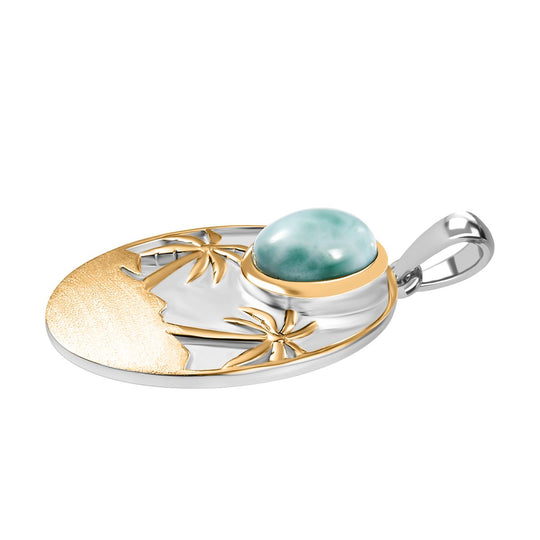 AA Natürlicher grüner Larimar Anhänger 925 Silber Rhodiniert und 750 Gelbgold Vermeil ca. 2.42 ct