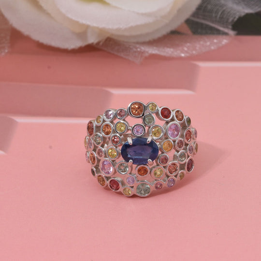 AA Blauer Saphir, Regenbogen Saphir Ring 925 Silber rhodiniert (Größe 18.00) ca. 2.59 ct