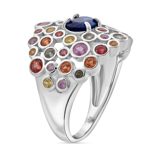 AA Blauer Saphir, Regenbogen Saphir Ring 925 Silber rhodiniert (Größe 18.00) ca. 2.59 ct