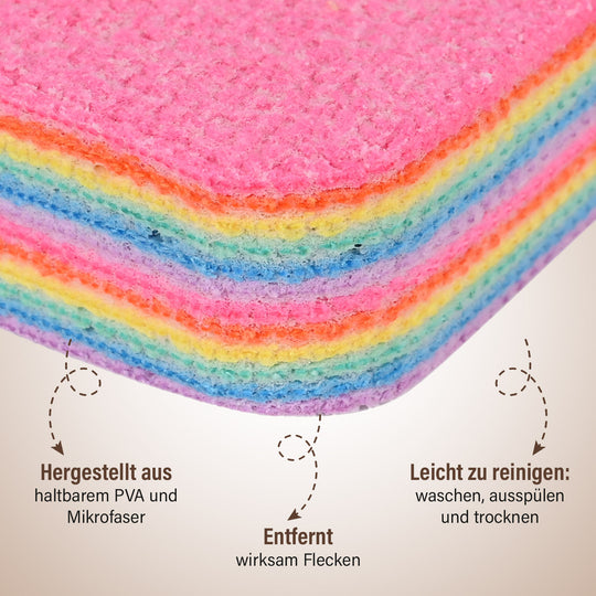4er-Set Regenbogen-Putztücher, 12-Schicht Mikrofaser-Schwammblock, wiederverwendbar und saugstark