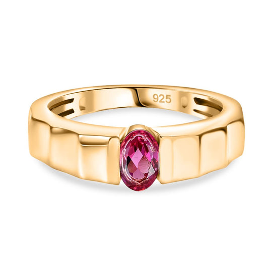 Lab Grown Roter Smaragd (Beryll) Ring 925 Silber 750 Gelbgold Vermeil (Größe 20.00) ca. 0.45 ct