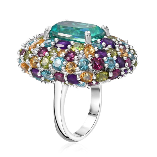 AA Pfau Quarz Triplette, Afrikanischer Amethyst Ring 925 Silber rhodiniert (Größe 16.50) ca. 20,23 ct