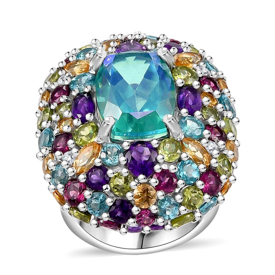 AA Pfau Quarz Triplette, Afrikanischer Amethyst Ring 925 Silber rhodiniert (Größe 16.50) ca. 20,23 ct