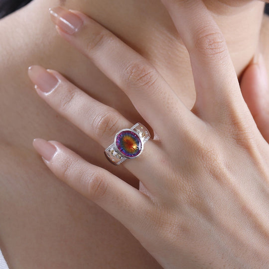 Nebel Quarz, Weißer Zirkon Ring, 925 Silber Rhodiniert und 750 Gelbgold Vermeil (Größe 18.00) ca. 5.35 ct