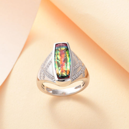 Nebula Quarz, Weißer Zirkon Ring, 925 Silber rhodiniert (Größe 20.00) ca. 5.74 ct