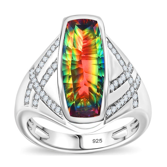 Nebula Quarz, Weißer Zirkon Ring, 925 Silber rhodiniert (Größe 20.00) ca. 5.74 ct