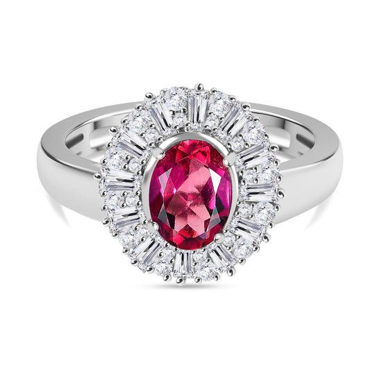 Lab Grown Roter Smaragd (Beryll), Weißer Zirkon Ring 925 Silber rhodiniert (Größe 20.00) ca. 2.22 ct