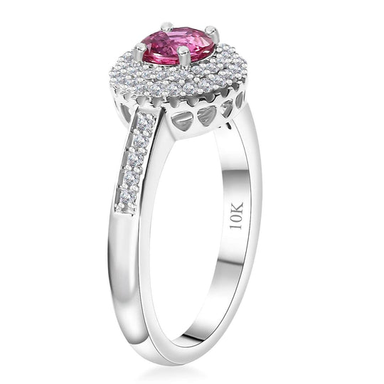 AAA Rosa Saphir, Weißer Diamant Ring, AGI zertifiziert und geprüft, 417 Weiß Gold (Größe 19.00) ca. 1.09 ct