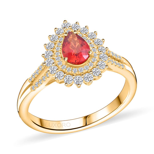 LUXORO AAA Roter Saphir, Weißer Diamant AGI zertifiziert und geprüft Ring 585 Gelb Gold (Größe 18.00) ca. 1,35 ct