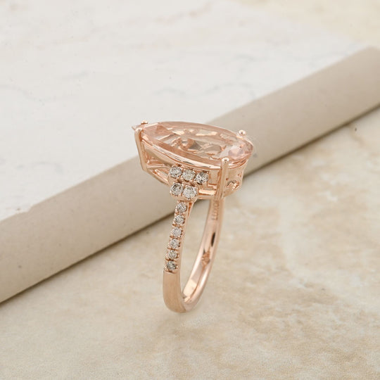 AAA Morganit, Weißer Diamant Ring 585 Gold ca. 6,50 ct