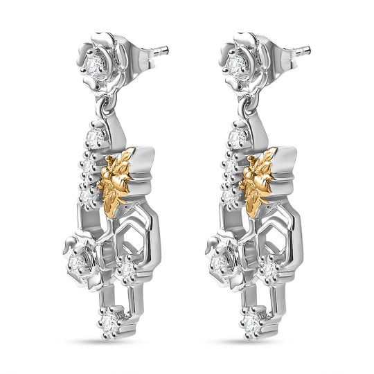 J Francis gefertigt mit SWAROVSKI - Zirkonia Ohrringe 925 Silber Rhodiniert und 750 Gelbgold Vermeil