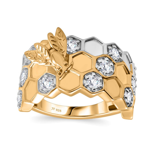 Zirkonia Ring 925 Silber Rhodiniert und 750 Gelbgold Vermeil (Größe 19.00) 1.23 ct