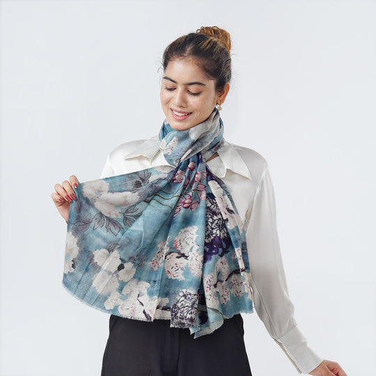 Schal aus 100 % Premium-Kaschmir mit Digitaldruck, 70 x 200 cm, abstraktes Aquarell
