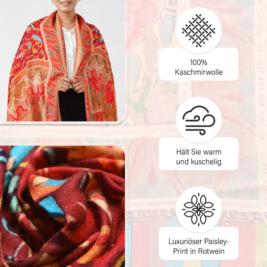 Schal aus 100 % Premium-Kaschmir mit Digitaldruck, 70 x 200 cm, Schwarzer Pfau