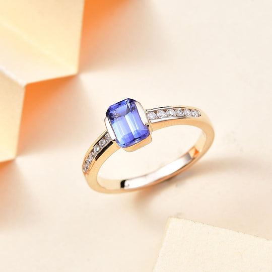 AA Tansanit, Moissanit Ring 375 Gelbgold (Größe 17.00) ca. 1,37 ct