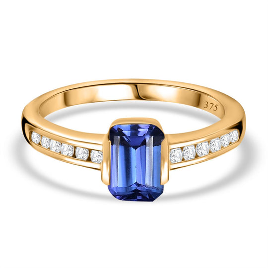 AA Tansanit, Moissanit Ring 375 Gelbgold (Größe 17.00) ca. 1,37 ct