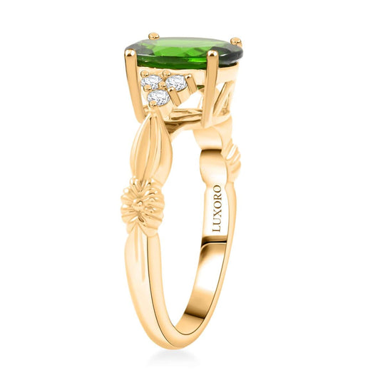 LUXORO AAA Natürlicher Chromdiopsid, Weißer Diamant Ring, AGI zertifiziert, 417 Gelb Gold (Größe 17.00) ca. 1.75 ct