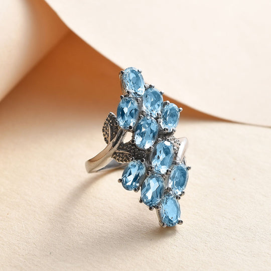 Himmelblauer Topas Ring Edelstahl ca. 6,41 ct