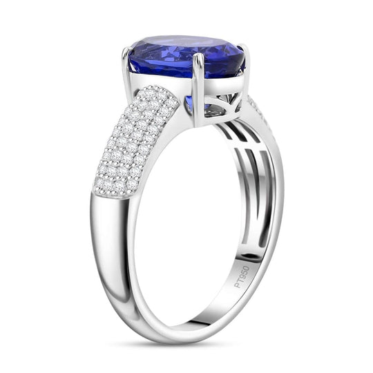 Rhapsody AAAA Tansanit, Weißer Diamant VS-EF Ring, AGI zertifiziert und geprüft, 950 Platin (Größe 18.00) ca. 4,85 ct